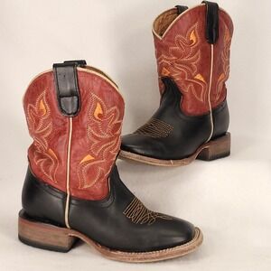 Tanner‎ Mark Garrett Cowboy Boot Kids Youth 12 Red Black Square Toe TMK205030